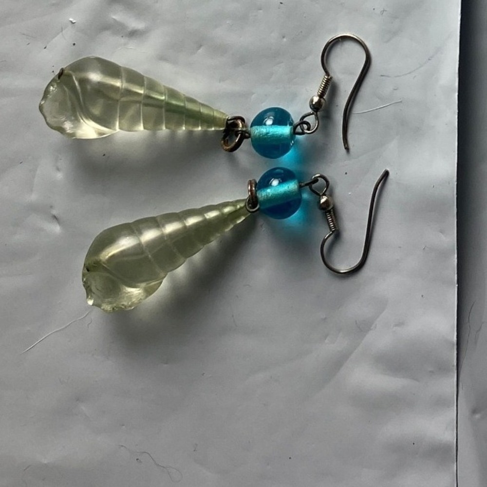Teardrop Dangle Earrings Blue Beads Clear Faceted Gemstone